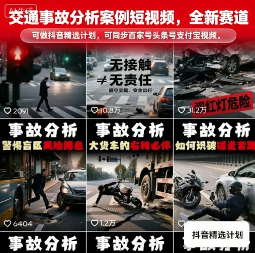 交通事故分析案例短视频,全新赛道,可做抖音精选计划,可同步百家号头条号支付宝视频号平台昊趣阁资源网昊趣阁资源网
