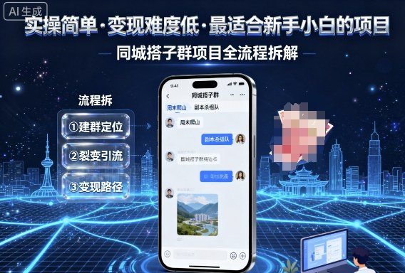 实操简单,变现难度低,最适合新手小白做的项目,每天轻松收入3张,同城搭子群项目全流程拆解昊趣阁资源网昊趣阁资源网