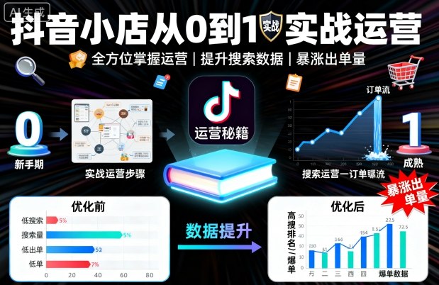 抖音小店从0到1实战运营，帮你全方位掌握小店运营，提升搜索数据与出单量昊趣阁资源网昊趣阁资源网