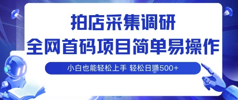 拍店采集调研，全网首码项目，简单易操作， 小白也能轻松上手，多账号操作，轻松日入5张【揭秘】昊趣阁资源网昊趣阁资源网
