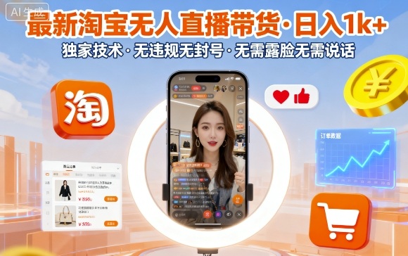 最新淘宝无人直播带货,日入1k+,独家技术,无违规无封号,无需露脸无需说话【揭秘】昊趣阁资源网昊趣阁资源网