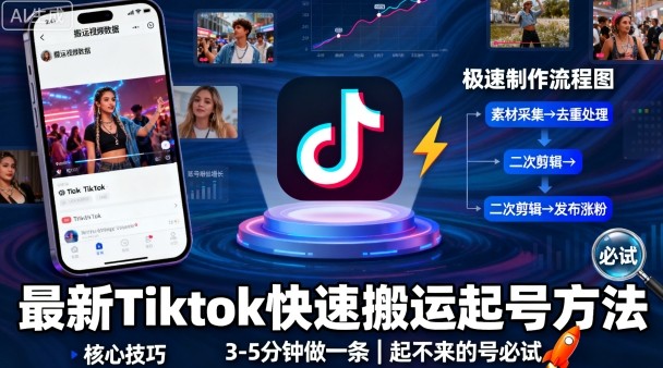 最新Tiktok快速搬运快速起号方法，3-5分钟做一条，起不来的号可以试试昊趣阁资源网昊趣阁资源网
