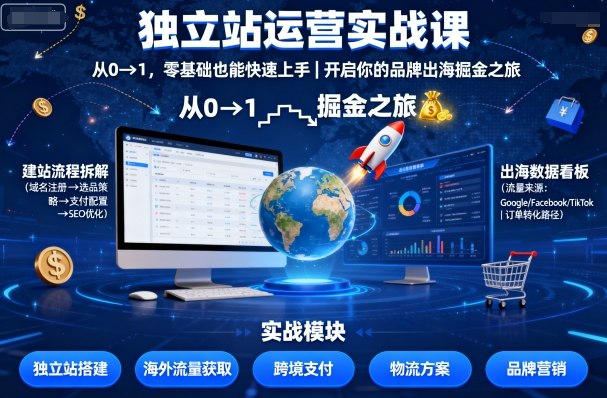独立站运营实战课，​从0到1，零基础也能快速上手，开启你的品牌出海掘金之旅昊趣阁资源网昊趣阁资源网