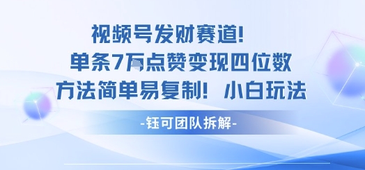 视频号发财赛道单条7W点赞变现四位数方法简单易复制小白玩法昊趣阁资源网昊趣阁资源网