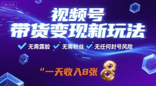 视频号带货变现新玩法，无需露脸，无需粉丝，无任何封号风险，一天收益8张【揭秘】昊趣阁资源网昊趣阁资源网