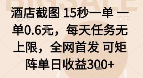 酒店截图15秒一单,一单0.6米,每天任务无上限,全网首发可矩阵单日收益3张【揭秘】昊趣阁资源网昊趣阁资源网