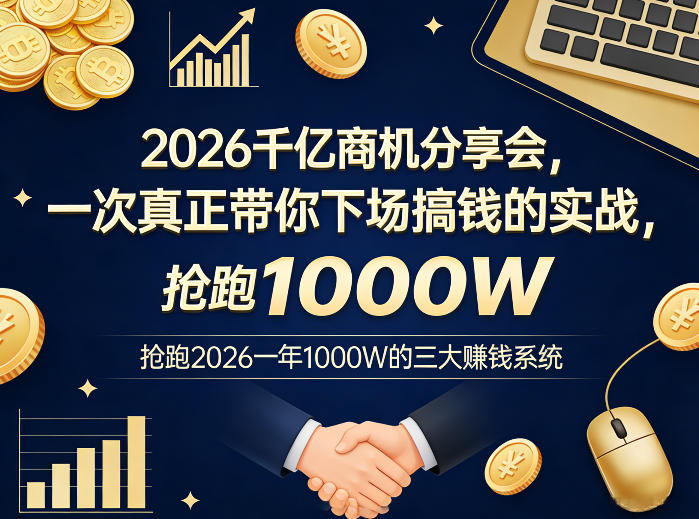 2026千亿商机分享会，一次真正带你下场搞钱的实战，抢跑2026一年1000W的三大賺钱系统昊趣阁资源网昊趣阁资源网