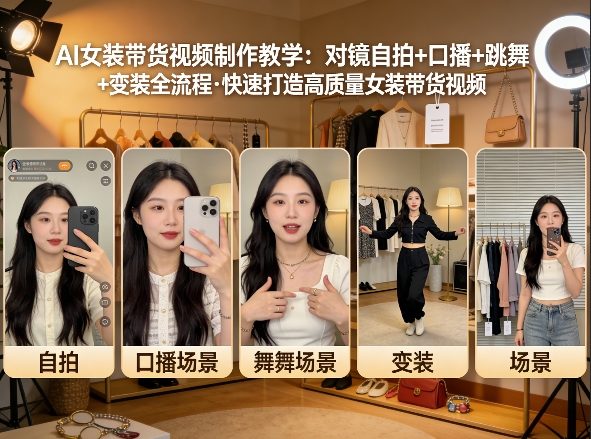 AI女装带货视频制作教学，对镜自拍、口播、跳舞、变装全流程，快速打造高质量女装带货视频昊趣阁资源网昊趣阁资源网