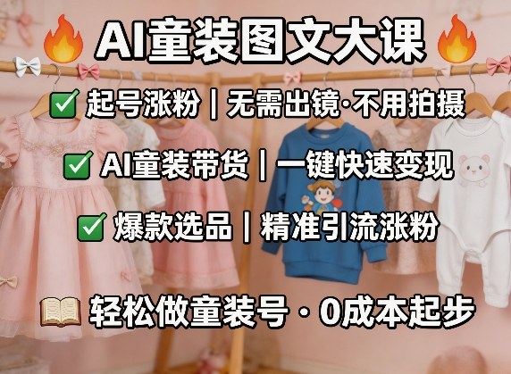 AI童装图文剪辑，某社群童装图文大课，起号涨粉、AI童装带货、爆款选品，无需出镜和拍摄昊趣阁资源网昊趣阁资源网