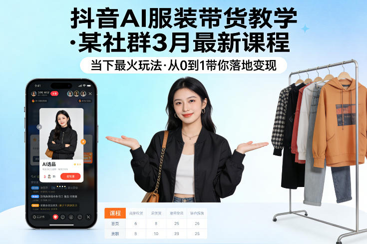 抖音AI服装带货教学，某社群3月最新课程，当下最火玩法，从0到1带你落地变现昊趣阁资源网昊趣阁资源网