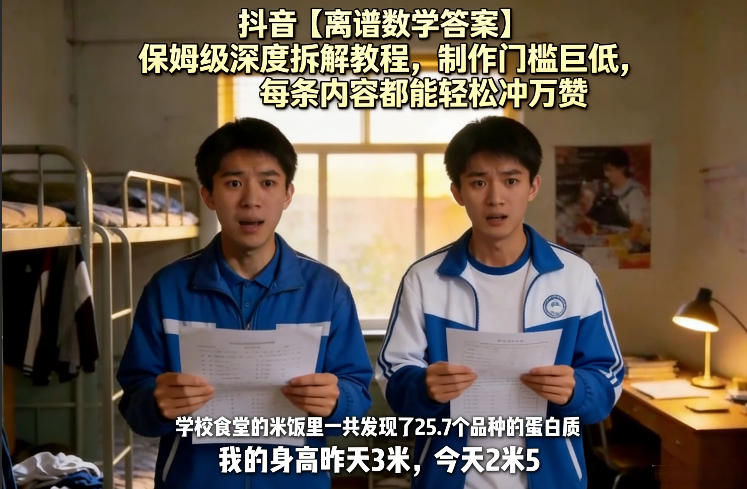 抖音【离谱数学答案】保姆级深度拆解教程,制作门槛巨低,每条内容都能轻松冲万赞,附详细步骤昊趣阁资源网昊趣阁资源网