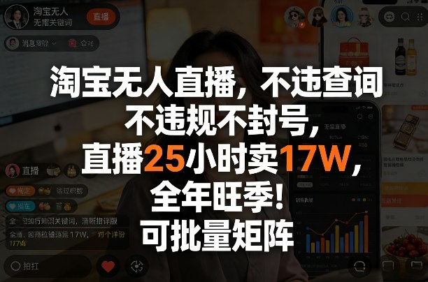 淘宝无人直播，不违规不封号，直播25小时卖17W，全年旺季！可批量矩阵【揭秘】昊趣阁资源网昊趣阁资源网