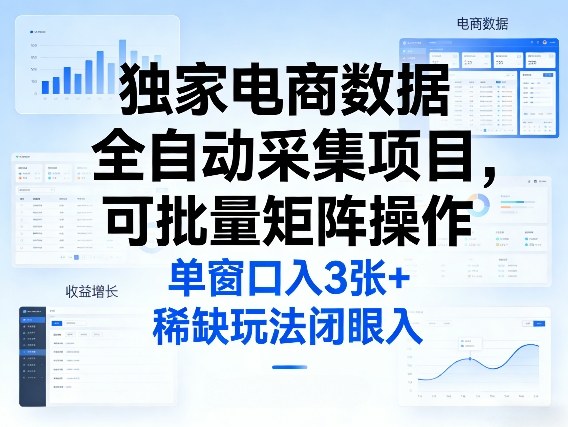 独家电商数据全自动采集项目，可批量矩阵操作，单窗口日入3张+，稀缺玩法闭眼入【揭秘】昊趣阁资源网昊趣阁资源网