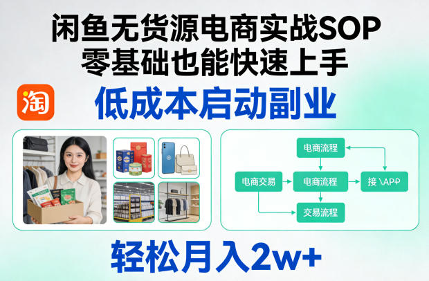 闲鱼无货源电商实战SOP，零基础也能快速上手，低成本启动副业，轻松月入2w+昊趣阁资源网昊趣阁资源网