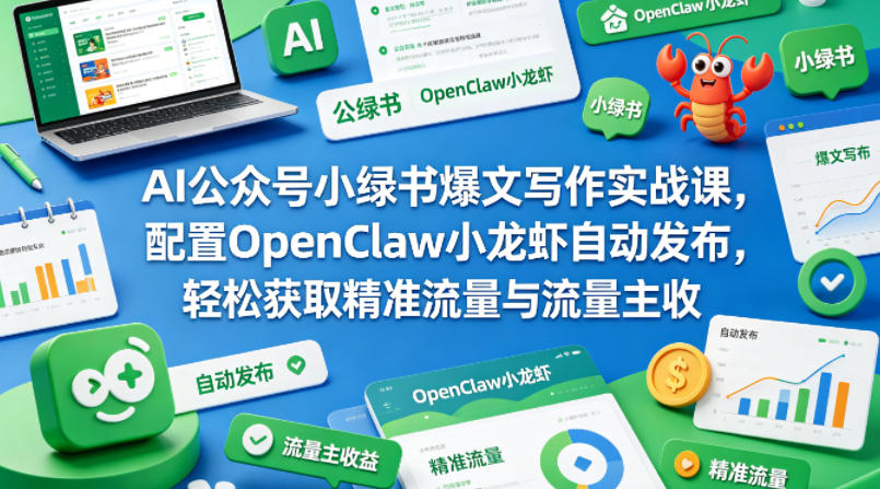 AI公众号小绿书爆文写作实战课，配置OpenClaw小龙虾自动发布，轻松获取精准流量与流量主收益昊趣阁资源网昊趣阁资源网