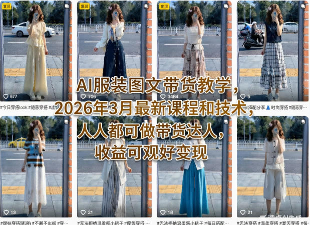 AI服装图文带货教学，2026年3月最新课程和技术，人人都可做带货达人，收益可观好变现昊趣阁资源网昊趣阁资源网