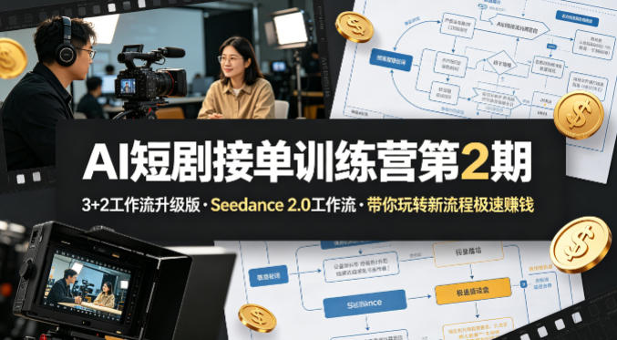 AI短剧接单训练营第2期，3+2工作流升级版，Seedance 2.0工作流，带你玩转新流程极速賺钱昊趣阁资源网昊趣阁资源网