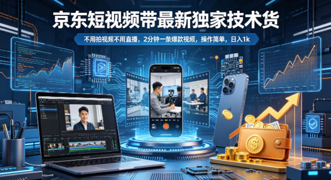 京东短视频带货最新独家技术，不用拍视频不用直播，2分钟一条爆款视频，操作简单，日入1k+【揭秘】昊趣阁资源网昊趣阁资源网