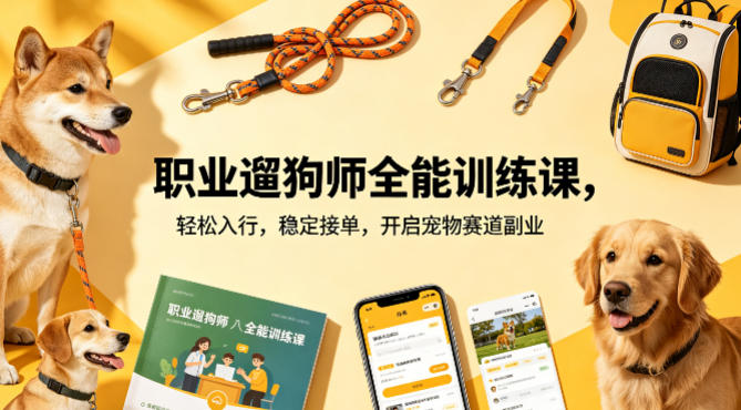 职业遛狗师全能训练课，轻松入行，稳定接单，开启宠物赛道副业昊趣阁资源网昊趣阁资源网