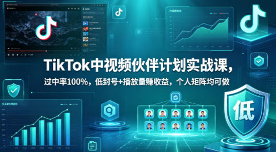 TikTok中视频伙伴计划实战课，过中率100%，低封号+播放量賺收益，个人矩阵均可做昊趣阁资源网昊趣阁资源网