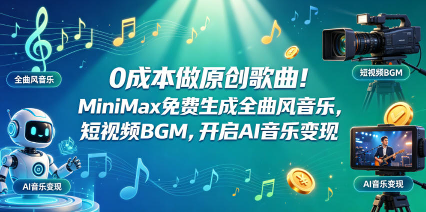 0成本做原创歌曲！MiniMax免费生成全曲风音乐，短视频BGM，开启AI音乐变现昊趣阁资源网昊趣阁资源网