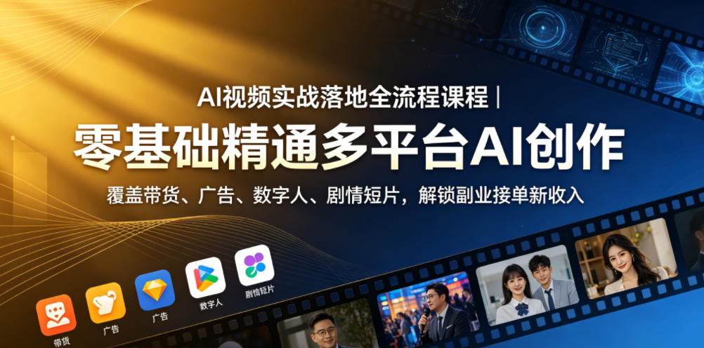 AI视频实战落地全流程课程｜零基础精通多平台AI创作，覆盖带货、广告、数字人、剧情短片，解锁副业接单新收入昊趣阁资源网昊趣阁资源网