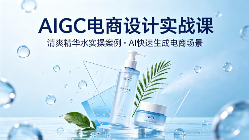 AIGC电商设计实战课，以清爽精华水为实操案例，教你用AI快速生成电商场景昊趣阁资源网昊趣阁资源网