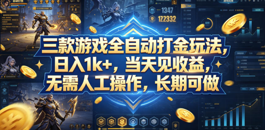 三款游戏全自动打金玩法，日入1k+，当天见收益，无需人工操作，长期可做【揭秘】昊趣阁资源网昊趣阁资源网