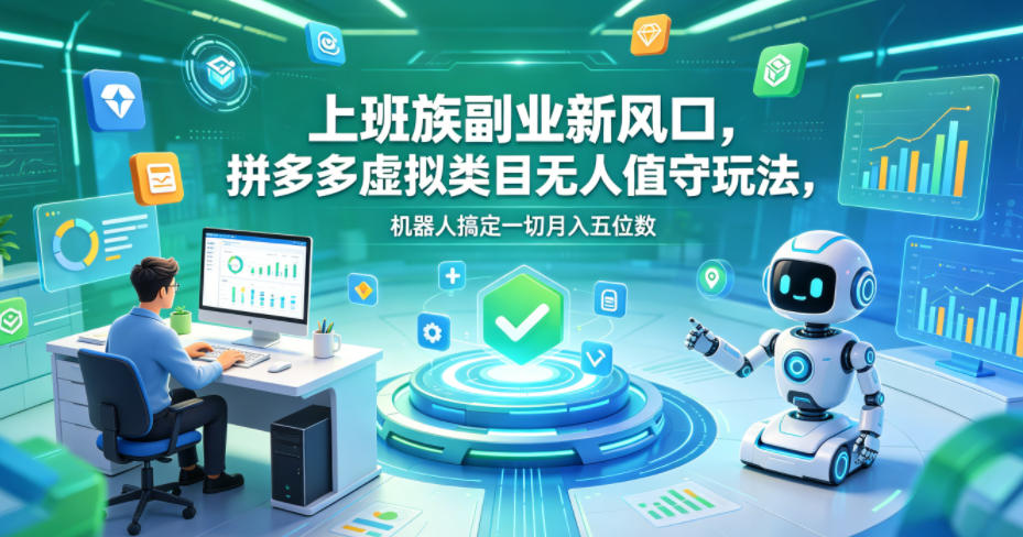 上班族副业新风口，拼多多虚拟类目无人值守玩法，机器人搞定一切月入五位数【揭秘】昊趣阁资源网昊趣阁资源网