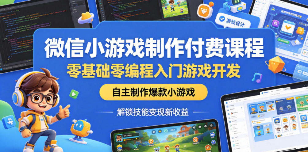 微信小游戏制作付费课程,零基础零编程入门游戏开发,自主制作爆款小游戏,解锁技能变现新收益昊趣阁资源网昊趣阁资源网