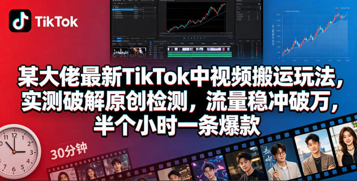 某大佬最新TikTok中视频搬运玩法，实测破解原创检测，流量稳冲破万，半个小时一条爆款昊趣阁资源网昊趣阁资源网