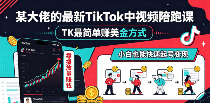 某大佬的最新TikTok中视频陪跑课，TK最简单賺美金方式，靠播放量賺钱，小白也能快速起号变现昊趣阁资源网昊趣阁资源网