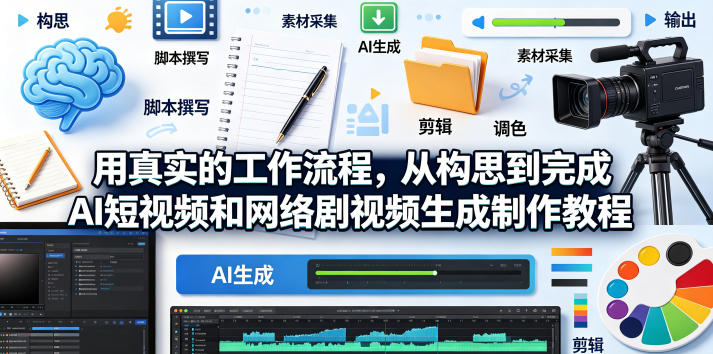 用真实的工作流程，从构思到完成AI短视频和网络剧视频生成制作教程-中英字幕昊趣阁资源网昊趣阁资源网