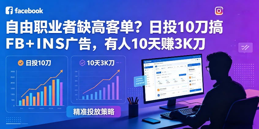 自由职业者缺高客单？日投10刀搞FB+INS广告，有人10天赚3K刀！【原创双语字幕】昊趣阁资源网昊趣阁资源网