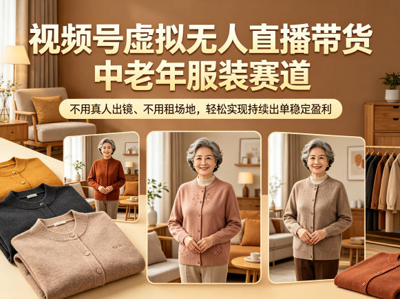 视频号虚拟无人直播带货中老年服装赛道，不用真人出镜、不用租场地，轻松实现持续出单稳定盈利昊趣阁资源网昊趣阁资源网