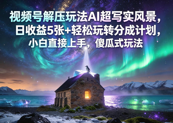视频号解压玩法AI超写实风景，日收益5张+轻松玩转分成计划，小白直接上手，傻瓜式玩法昊趣阁资源网昊趣阁资源网