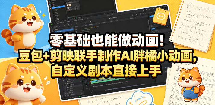 零基础也能做动画！豆包+剪映联手制作AI胖橘小动画，自定义剧本直接上手昊趣阁资源网昊趣阁资源网