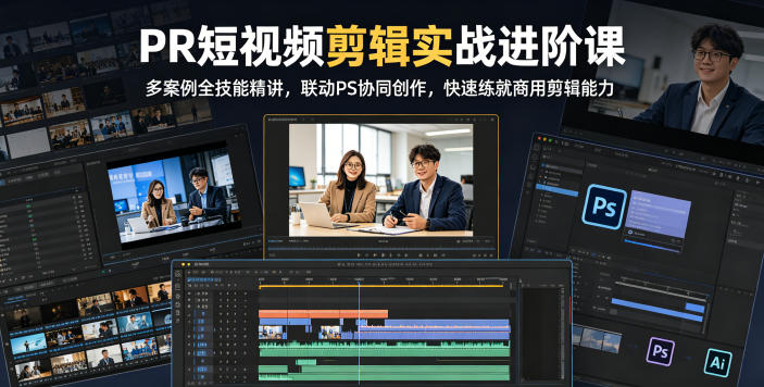 PR短视频剪辑实战进阶课，多案例全技能精讲，联动PS协同创作，快速练就商用剪辑能力昊趣阁资源网昊趣阁资源网