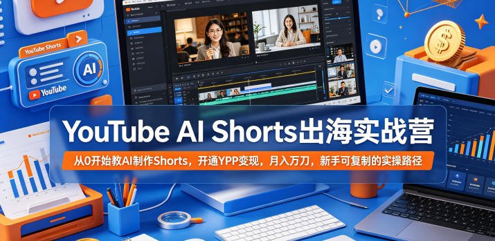 YouTube AI Shorts出海实战营，从0开始教AI制作Shorts，开通YPP变现，月入万刀，新手可复制的实操路径昊趣阁资源网昊趣阁资源网