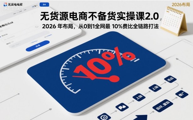 无货源电商不备货实操课2.0,2026年布局,从0到1全网最低10%费比全链路打法【更新26年6月16日】昊趣阁资源网昊趣阁资源网