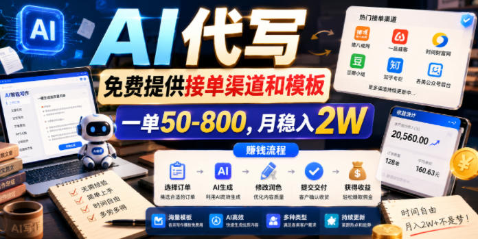 AI代写,免费提供接单渠道和模板,一单50-800,月稳入2W【揭秘】昊趣阁资源网昊趣阁资源网