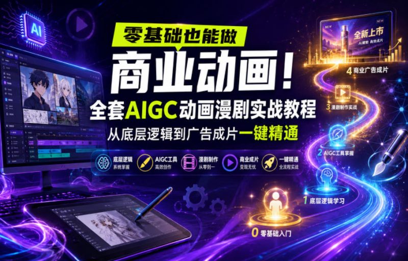 零基础也能做商业动画！全套AIGC动画漫剧实战教程，从底层逻辑到广告成片一键精通昊趣阁资源网昊趣阁资源网