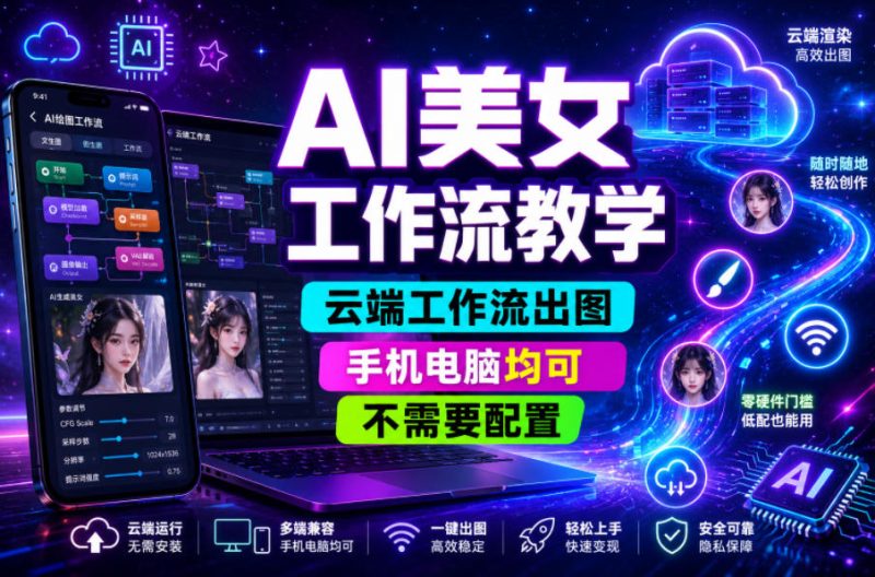 AI美女工作流教学,云端工作流出图,手机电脑均可,不需要配置,快速起号涨粉昊趣阁资源网昊趣阁资源网
