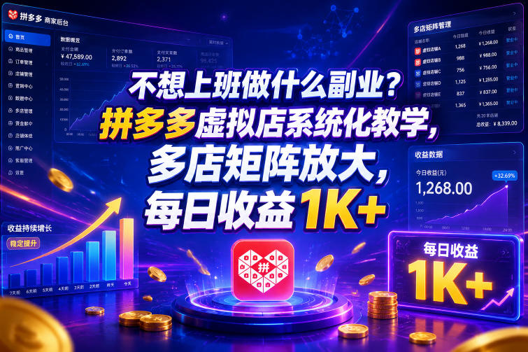 不想上班做什么副业?拼多多虚拟店系统化教学,多店矩阵放大,每日收益1K+【揭秘】昊趣阁资源网昊趣阁资源网