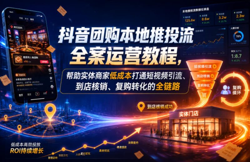抖音团购本地推投流全案运营教程,帮助实体商家低成本打通短视频引流、到店核销、复购转化的全链路昊趣阁资源网昊趣阁资源网