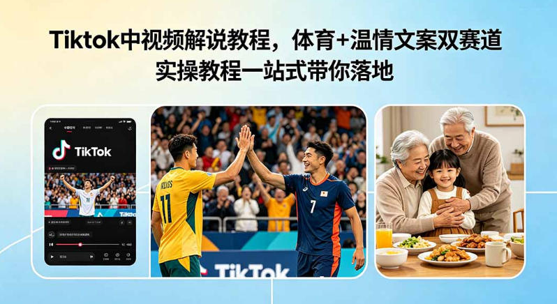 Tiktok中视频解说教程，体育+温情文案双赛道实操教程一站式带你落地，教你出海賺美刀昊趣阁资源网昊趣阁资源网