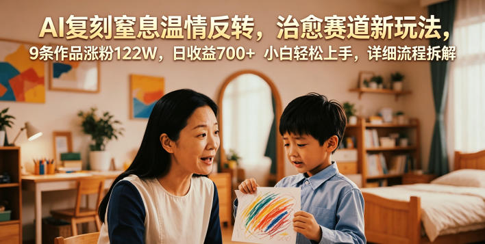 AI复刻窒息温情反转，治愈赛道新玩法，9条作品涨粉122W，日收益700+ 小白轻松上手，详细流程拆解昊趣阁资源网昊趣阁资源网