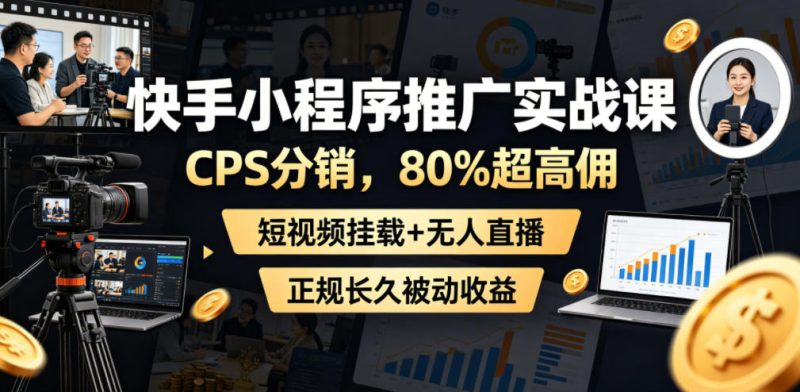 快手小程序推广实战课,CPS分销,80%超高佣,短视频挂载+无人直播,正规长久被动收益昊趣阁资源网昊趣阁资源网