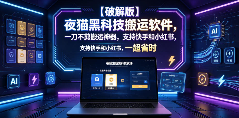 【破解版】夜猫黑科技搬运软件,一刀不剪搬运神器,支持快手和小红书,一键搬运超省时!昊趣阁资源网昊趣阁资源网