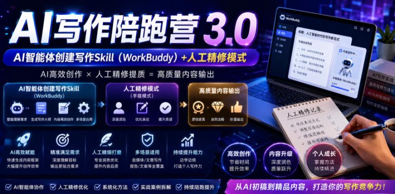 AI写作陪跑营3.0,Ai智能体创建写作skill(workbuddy)+人工手写模式(手搓模式),去除AI痕迹(头条号、公众号、百家号)昊趣阁资源网昊趣阁资源网